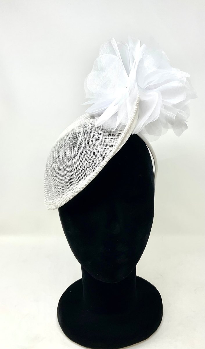 White Sinamay & Crin Flower Disc Hairband Fascinator - Franklins