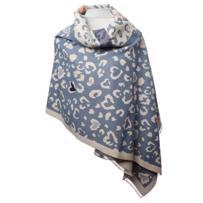 Zelly Blue Animal Heart Print Pashmina Scarf - Franklins