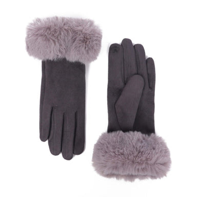Zelly Grey Faux Suede Faux Fur Trim Gloves - Franklins